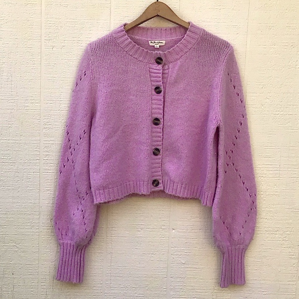 For Love and Lemons knitted mauve pink balloon sleeves cropped Cardigan Sweater
